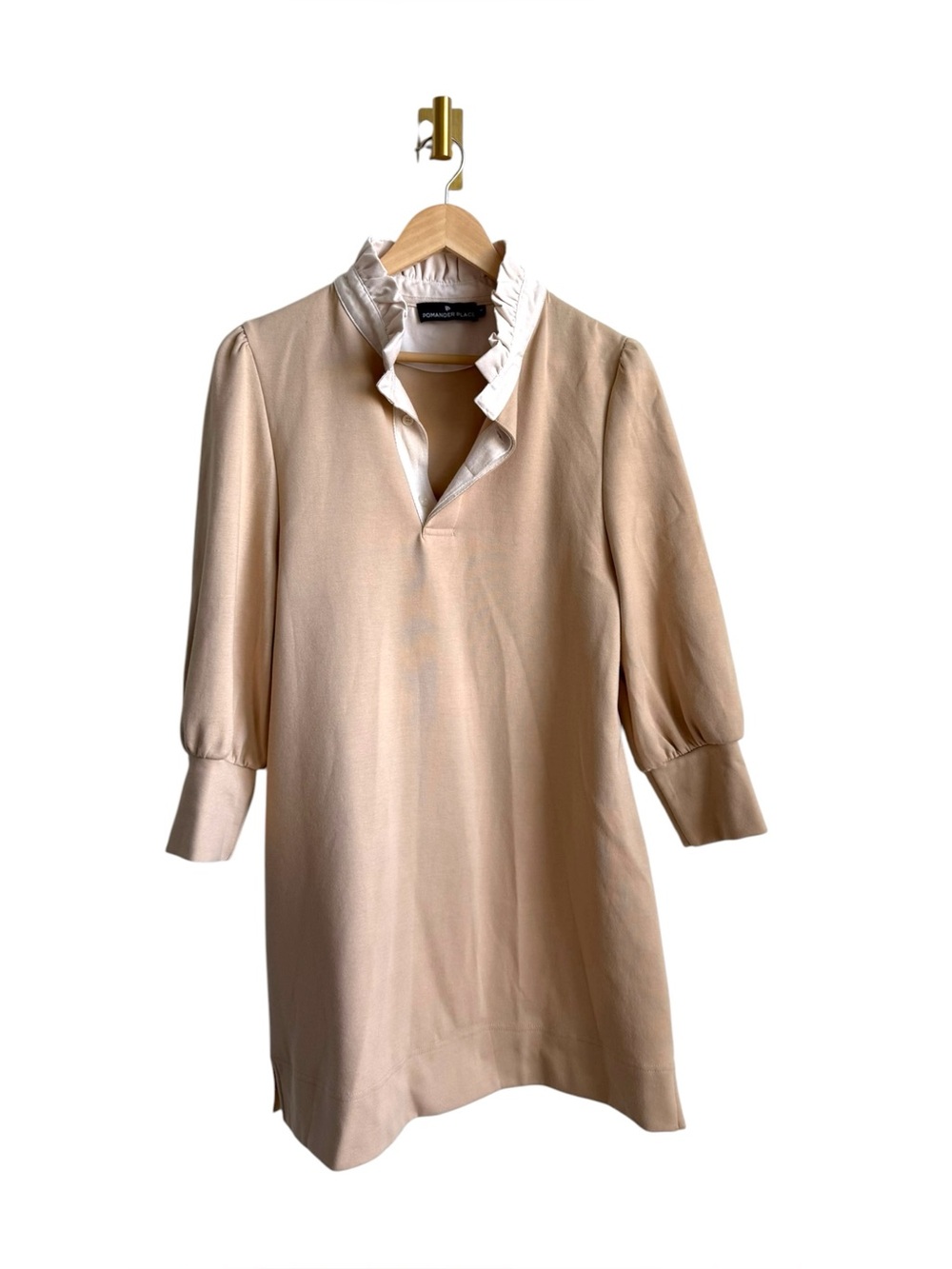 Tuckernuck Pomander Place Charlotte French Terry Ruffle Collar Dress Beige M